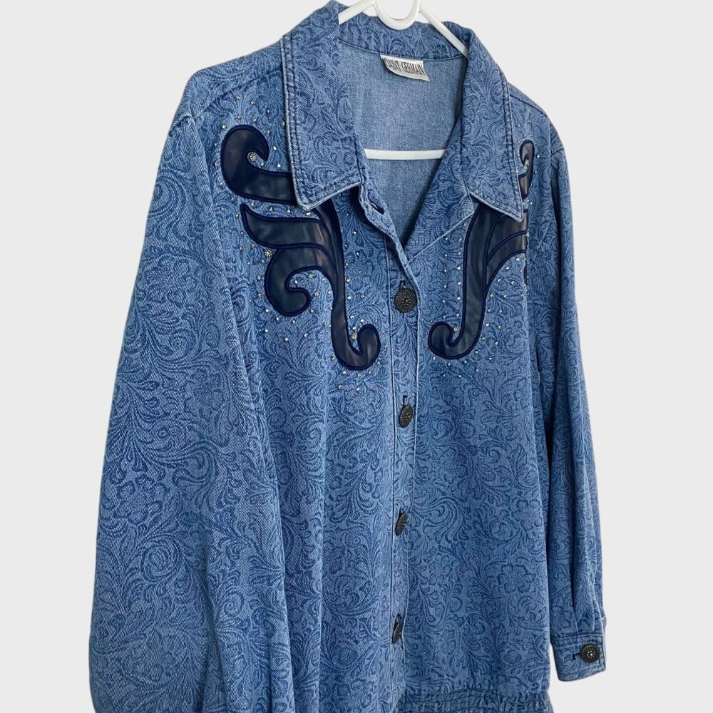 Vintage Saint Germain Blue Floral Motif Western Denim Jacket Women's Size Large - Picture 4 of 13